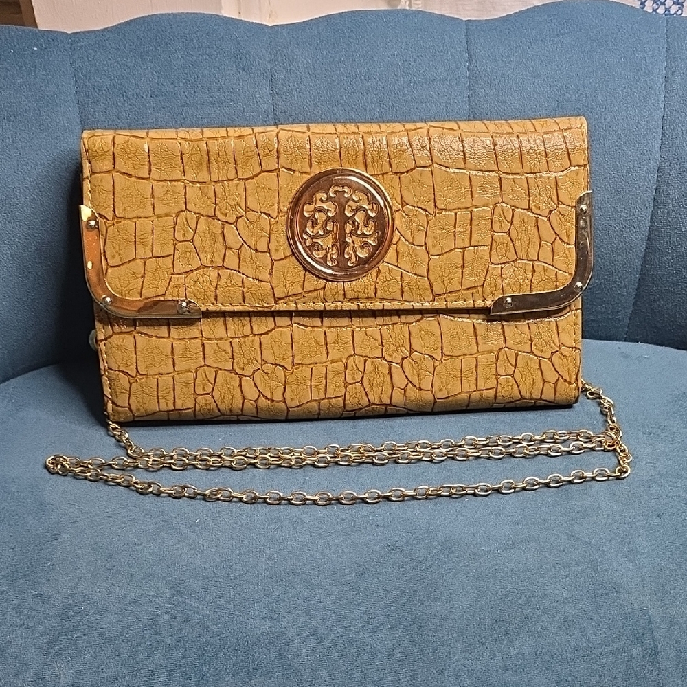 Alligator Clutch Handbag Beige Faux Leather Purse